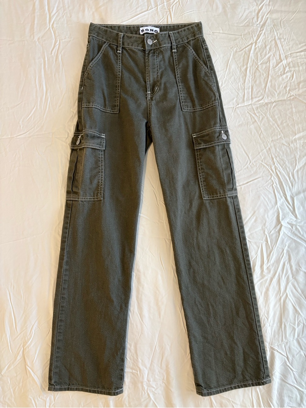 S.O.N.G. Olive Green Cargo Pants Y2K Utility Contrast Stitch Size 3/26